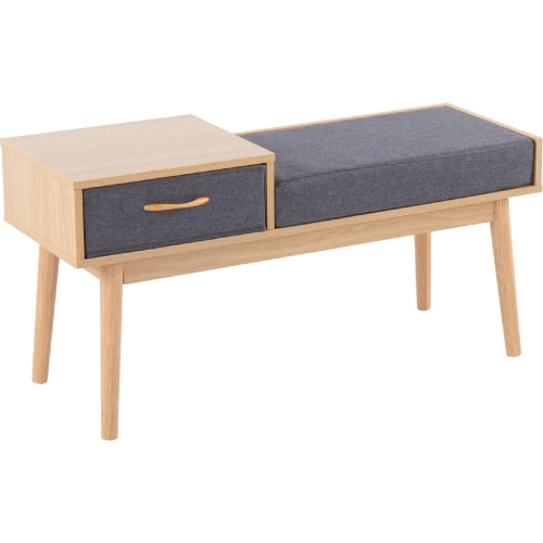 Telephone Bench with Drawer in Grey Fabric & Natural Wood